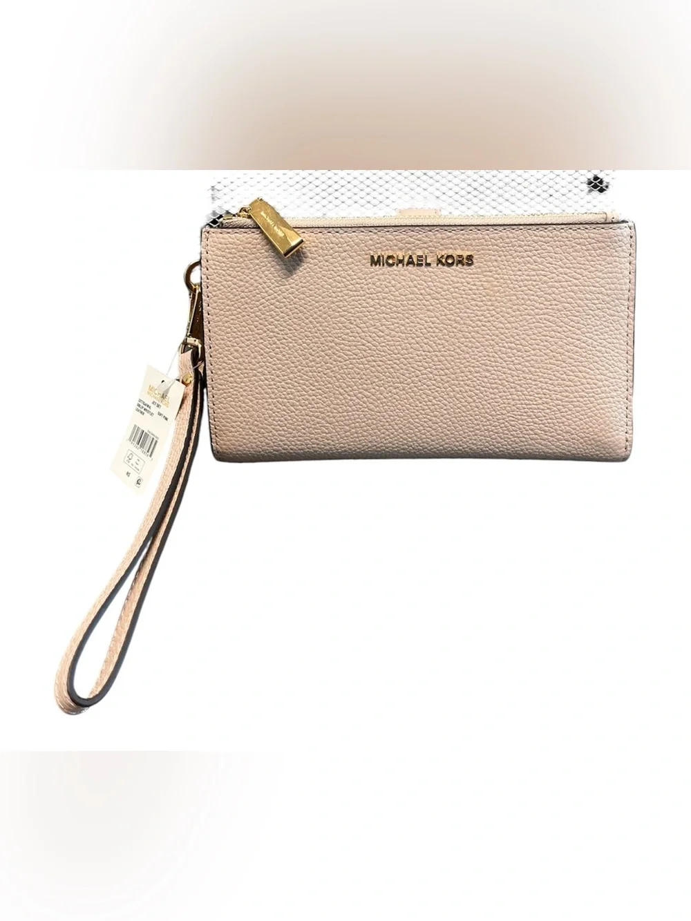 Michael Kors Jet Set Soft Pink Pebbled Leather Wristlet with Gold Logo